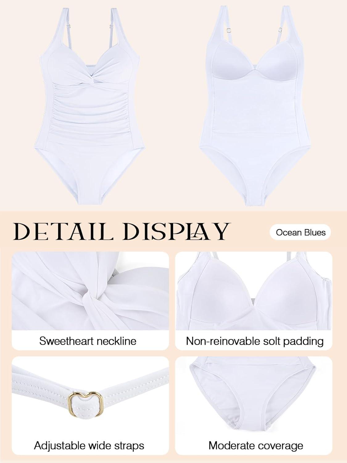 image:imageOcean Blues Womens Slimming One Piece Swimsuits Tummy Control Bathing Suit Supportive Shaping Swimwear for WomenWhite