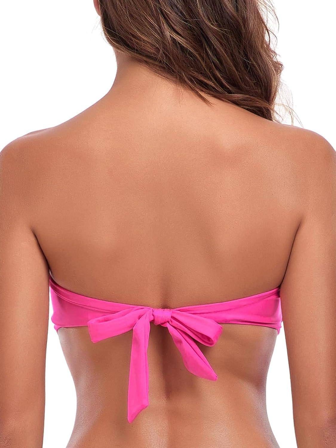 image:imageOcean Blues Womens Strapless Swimsuits for Women Bandeau Bikini Top Tie Back Halter Bathing Suit TopHot Pink