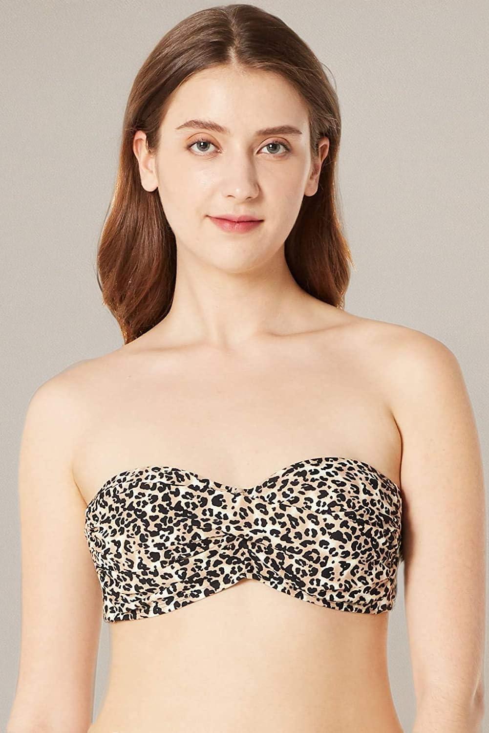 image:imageOcean Blues Womens Strapless Swimsuits for Women Bandeau Bikini Top Tie Back Halter Bathing Suit TopLeopard