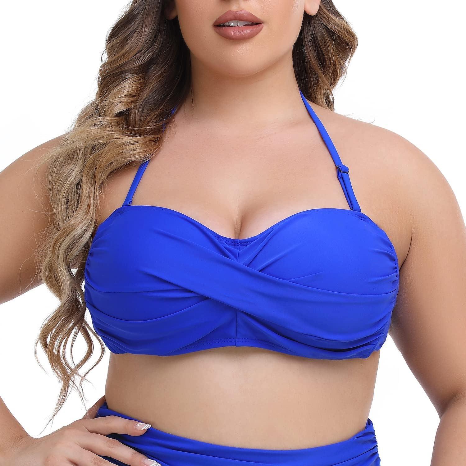 image:imageOcean Blues Womens Strapless Swimsuits for Women Bandeau Bikini Top Tie Back Halter Bathing Suit TopRoyal Blue