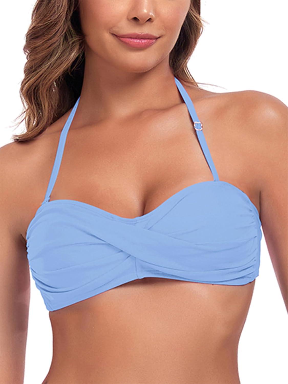 image:imageOcean Blues Womens Strapless Swimsuits for Women Bandeau Bikini Top Tie Back Halter Bathing Suit TopSea Blue