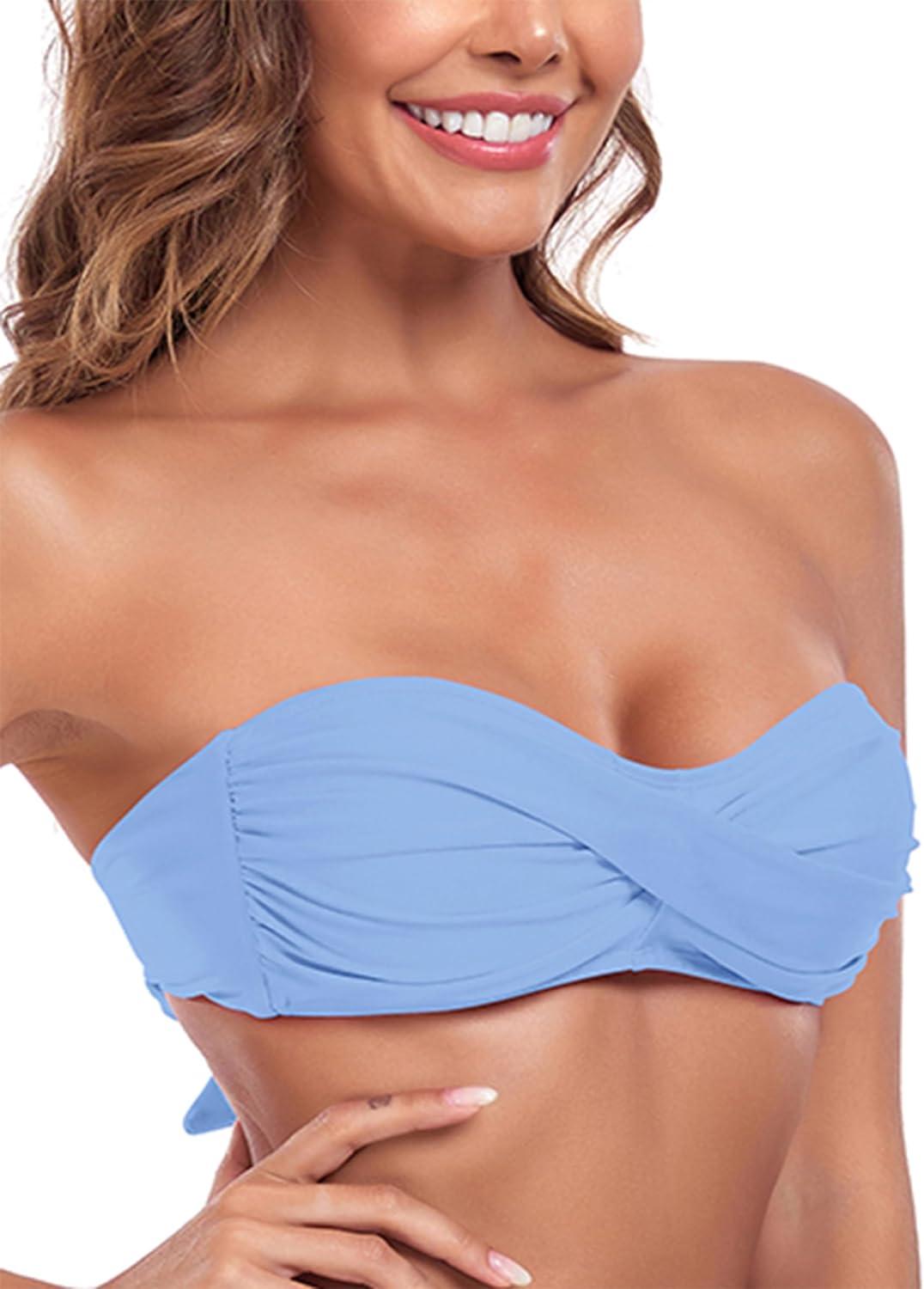 image:imageOcean Blues Womens Strapless Swimsuits for Women Bandeau Bikini Top Tie Back Halter Bathing Suit TopSea Blue