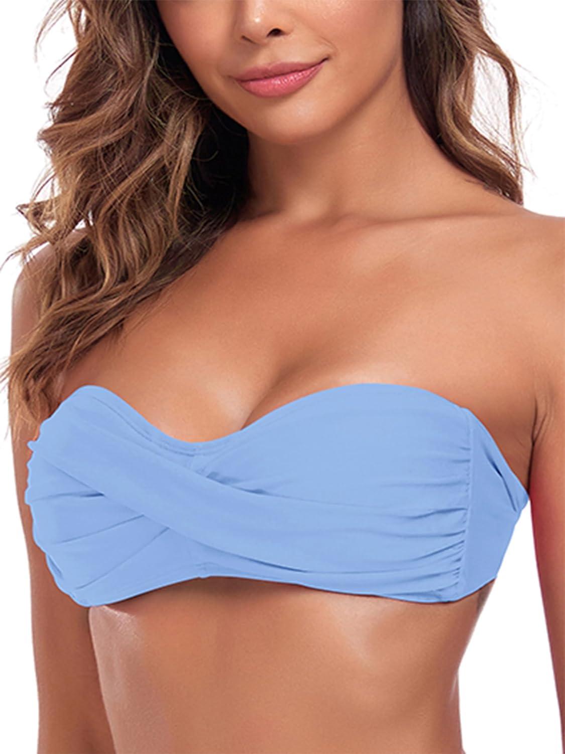 image:imageOcean Blues Womens Strapless Swimsuits for Women Bandeau Bikini Top Tie Back Halter Bathing Suit TopSea Blue