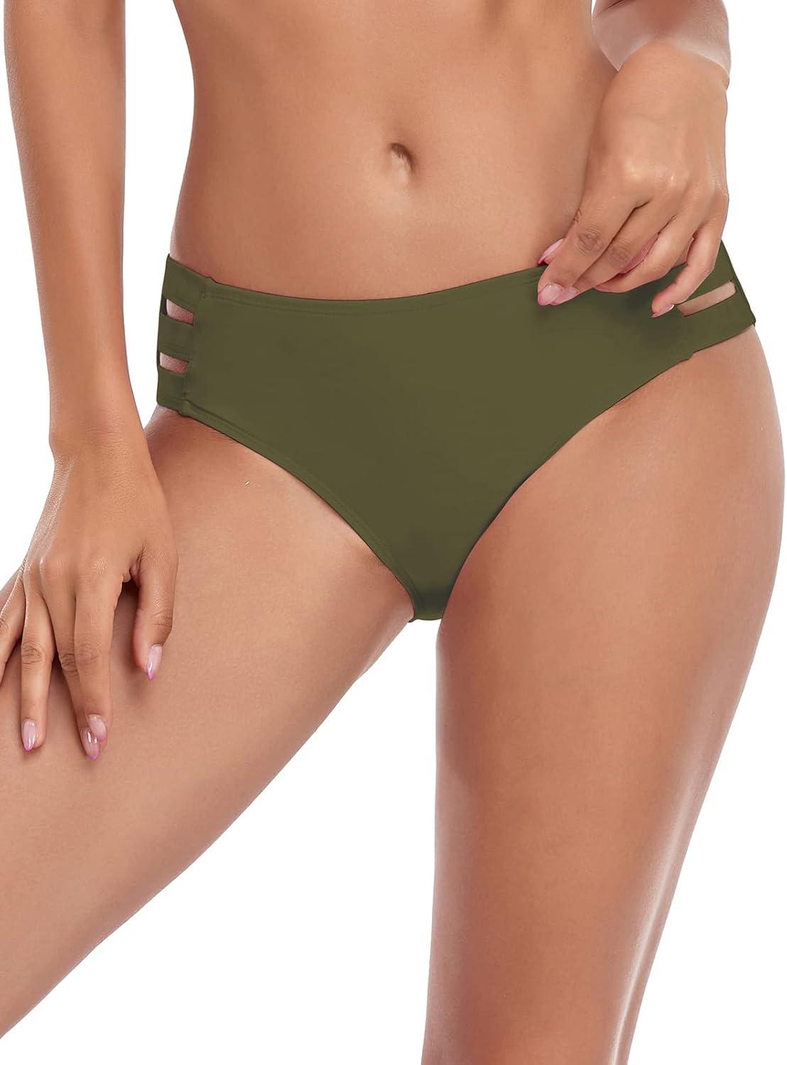image:imageOcean Blues Womens Strappy Bikini Bottom Full Coverage Swim BriefsArmy Green