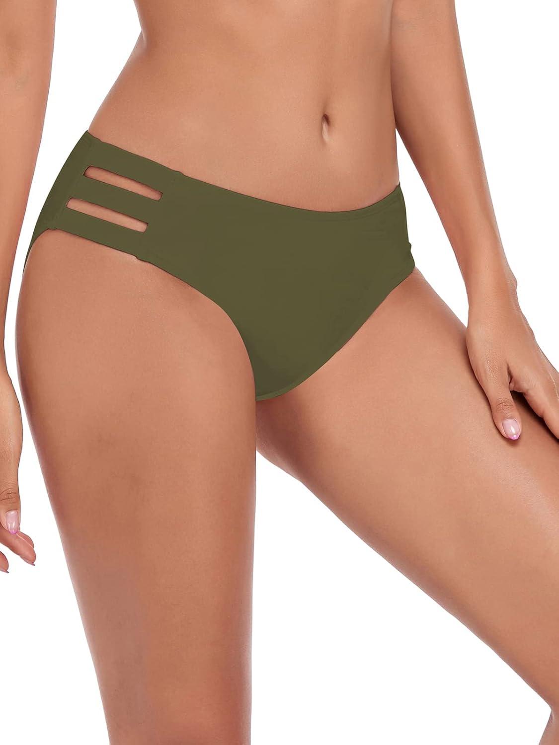 image:imageOcean Blues Womens Strappy Bikini Bottom Full Coverage Swim BriefsArmy Green
