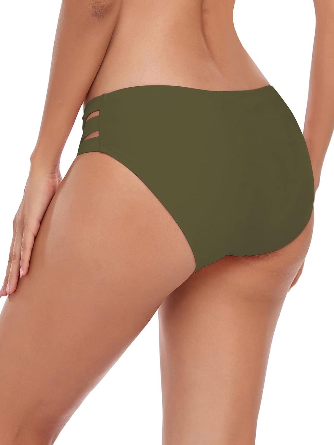 image:imageOcean Blues Womens Strappy Bikini Bottom Full Coverage Swim BriefsArmy Green
