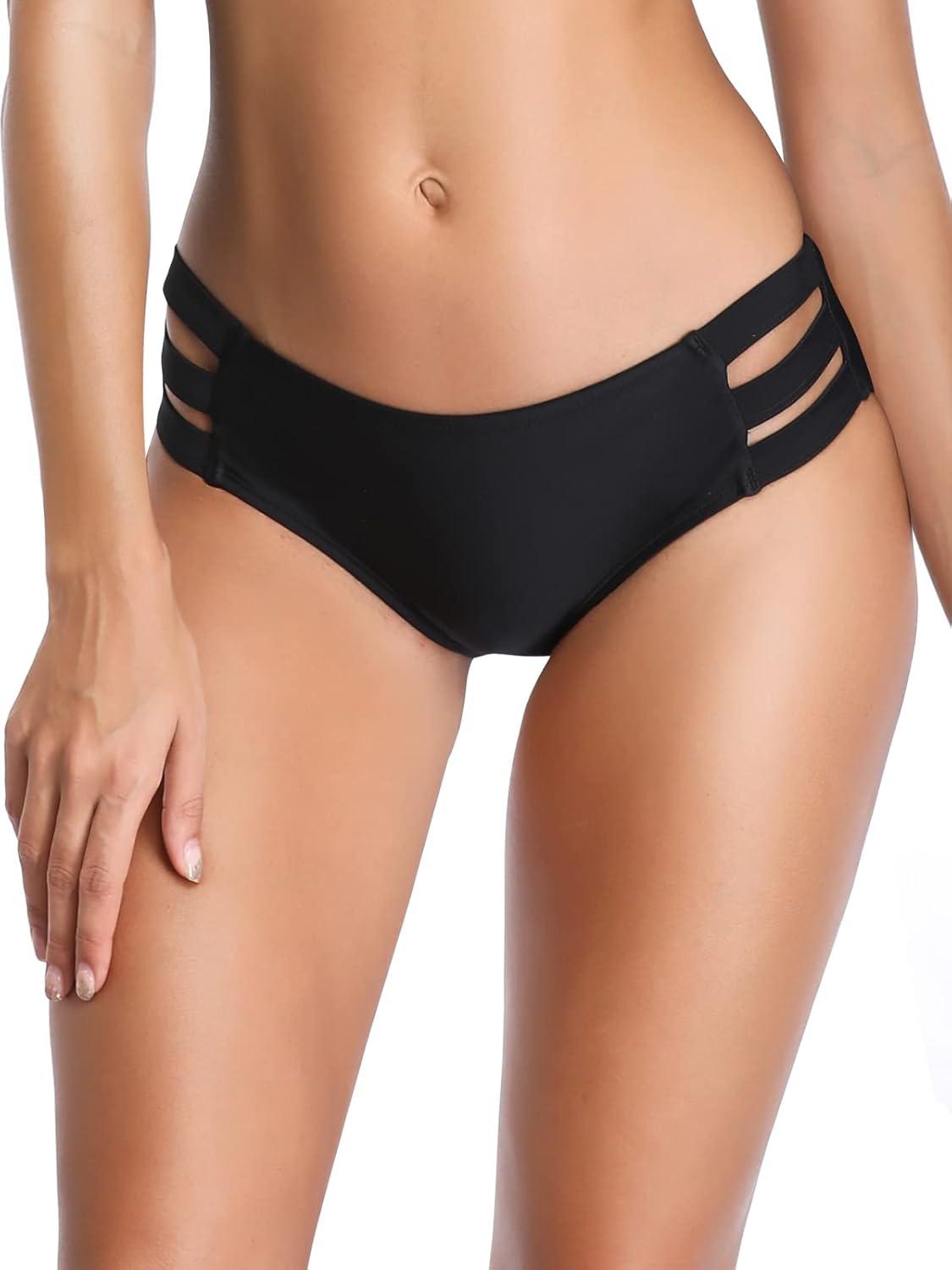image:imageOcean Blues Womens Strappy Bikini Bottom Full Coverage Swim BriefsBlack