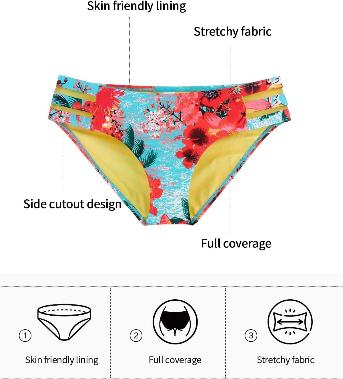 image:imageOcean Blues Womens Strappy Bikini Bottom Full Coverage Swim BriefsBlue Floral