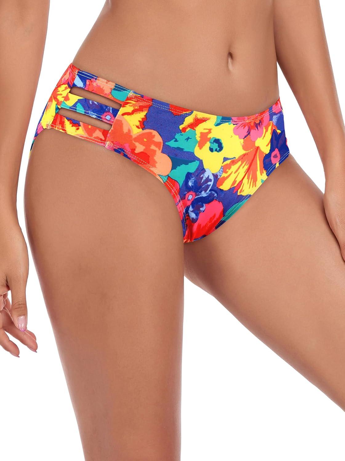 image:imageOcean Blues Womens Strappy Bikini Bottom Full Coverage Swim BriefsColorful Floral
