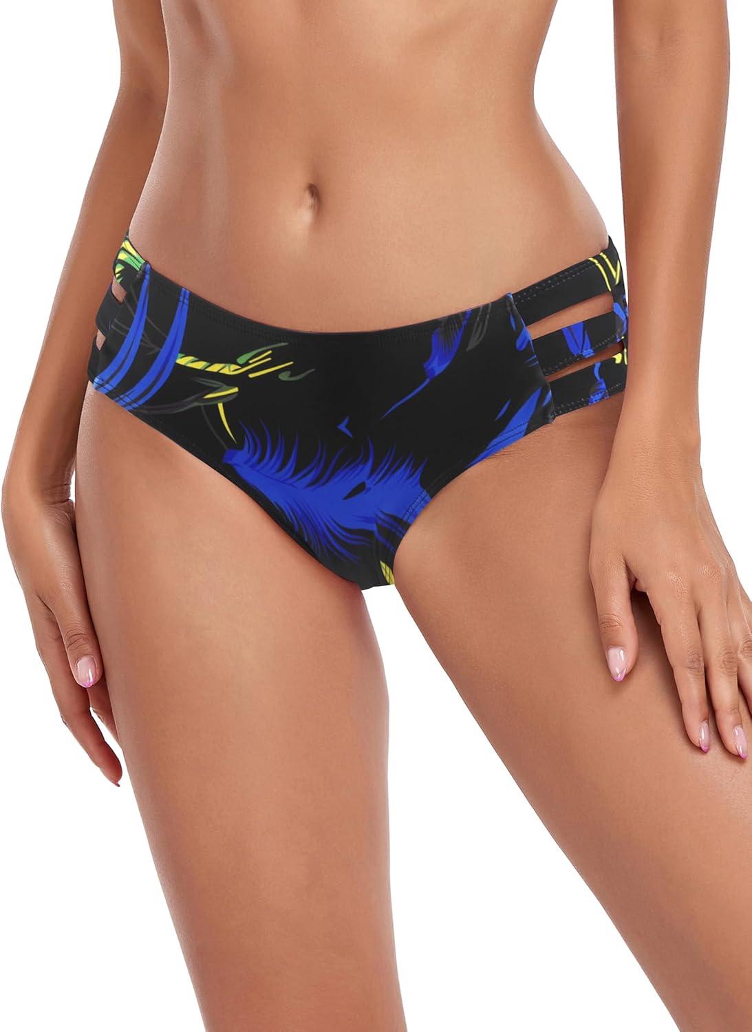 image:imageOcean Blues Womens Strappy Bikini Bottom Full Coverage Swim BriefsFeather Print