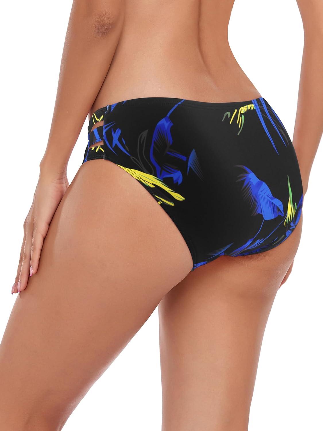 image:imageOcean Blues Womens Strappy Bikini Bottom Full Coverage Swim BriefsFeather Print