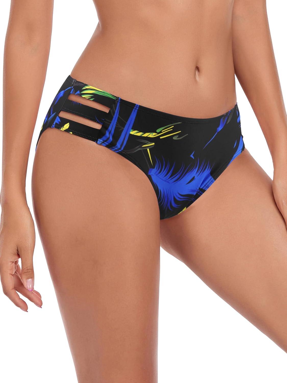 image:imageOcean Blues Womens Strappy Bikini Bottom Full Coverage Swim BriefsFeather Print