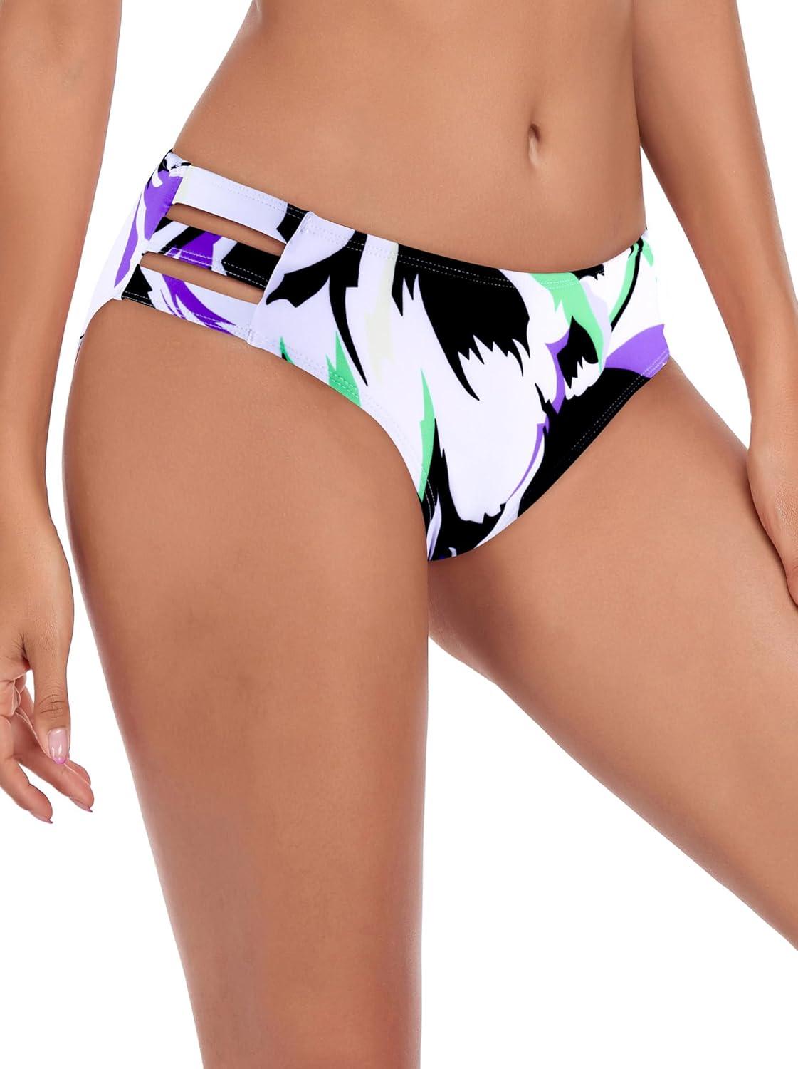 image:imageOcean Blues Womens Strappy Bikini Bottom Full Coverage Swim BriefsFloral