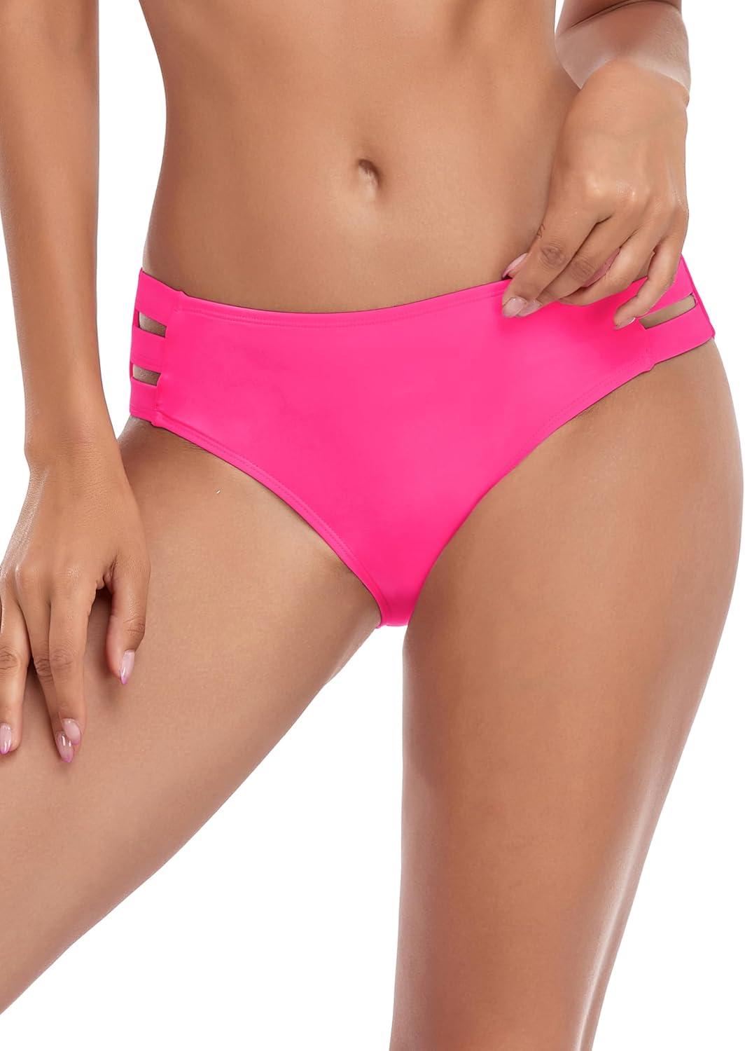 image:imageOcean Blues Womens Strappy Bikini Bottom Full Coverage Swim BriefsHot Pink