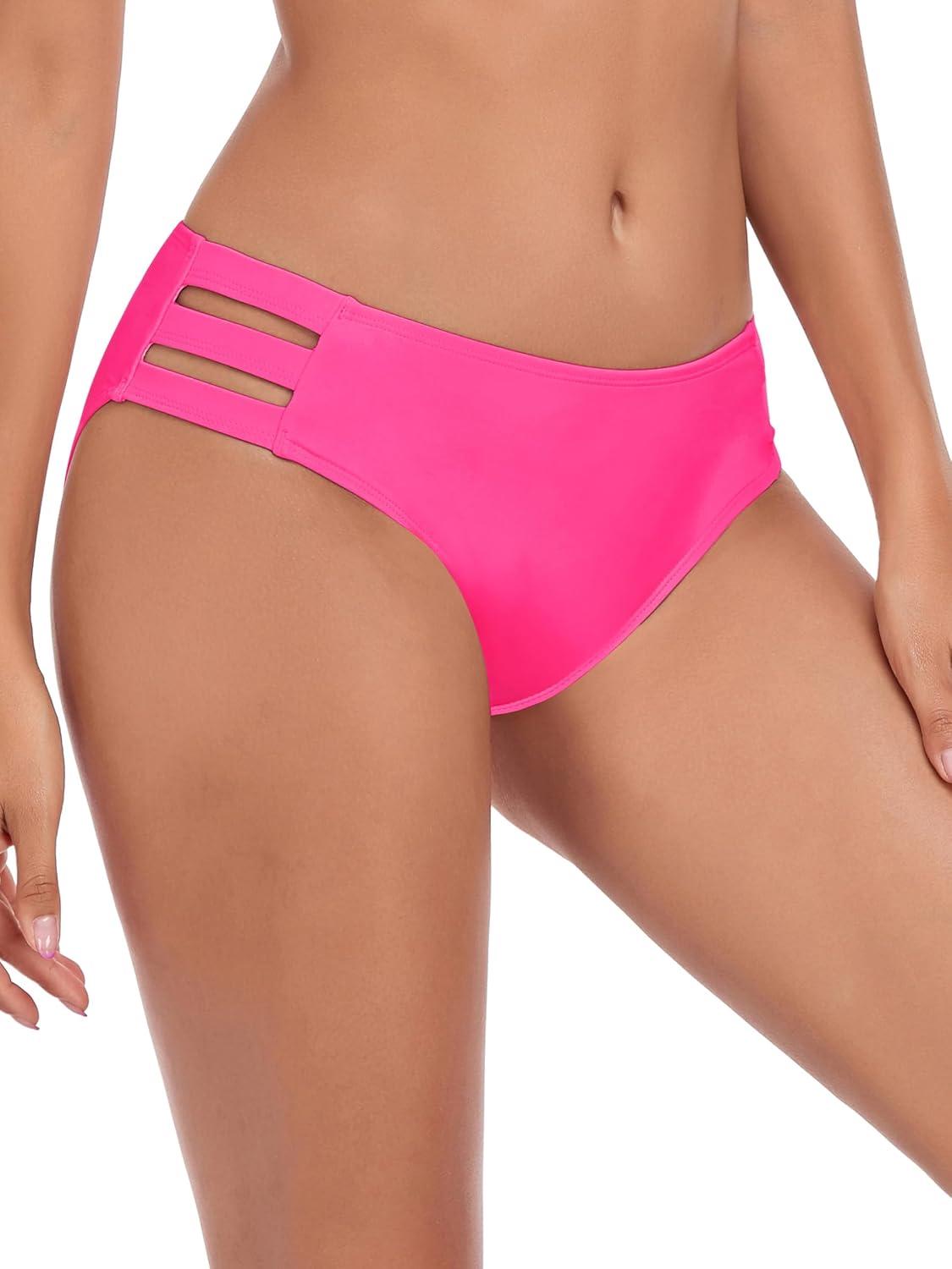 image:imageOcean Blues Womens Strappy Bikini Bottom Full Coverage Swim BriefsHot Pink