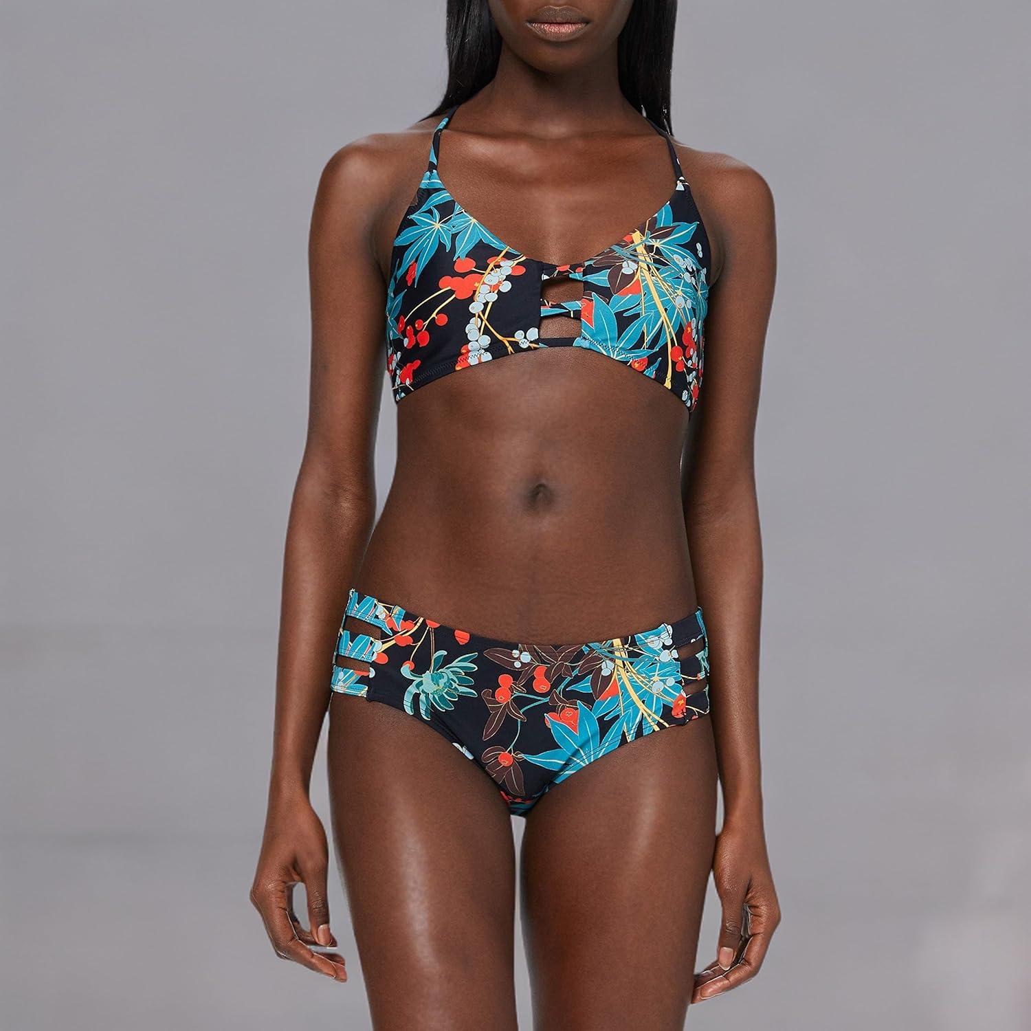 image:imageOcean Blues Womens Strappy Bikini Bottom Full Coverage Swim BriefsLeaf Pattern