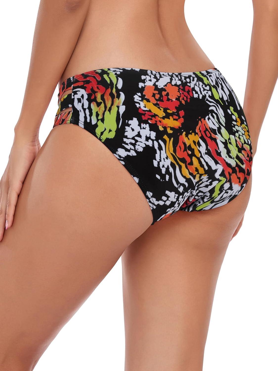 image:imageOcean Blues Womens Strappy Bikini Bottom Full Coverage Swim BriefsMulti Leopard
