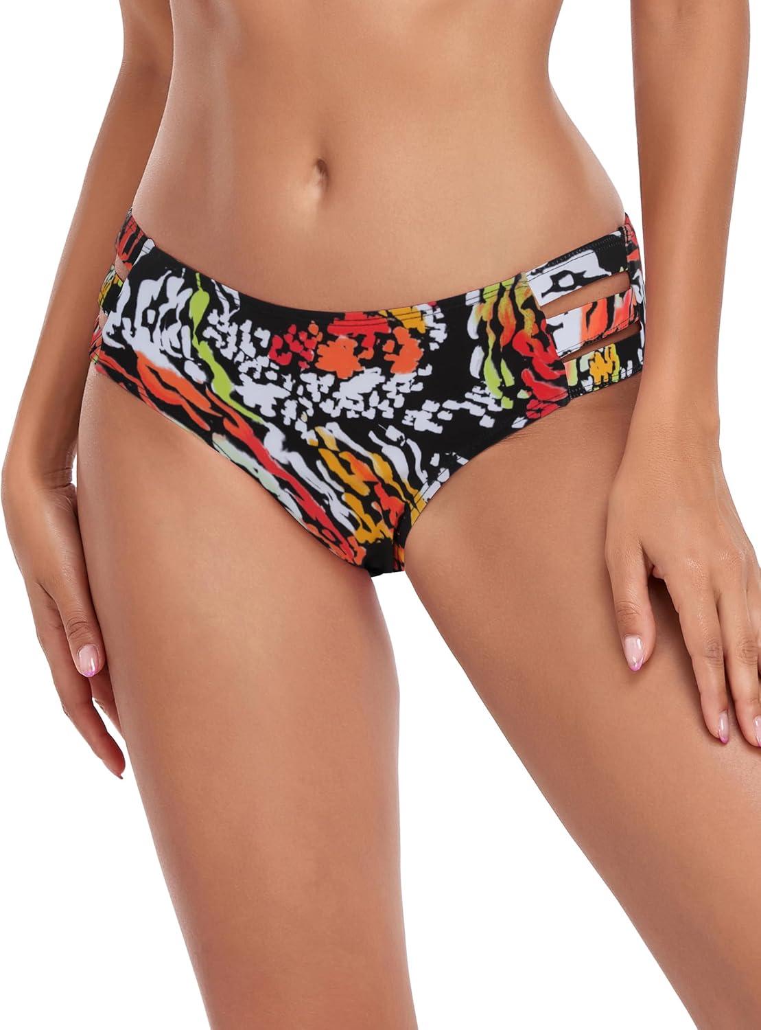 image:imageOcean Blues Womens Strappy Bikini Bottom Full Coverage Swim BriefsMulti Leopard