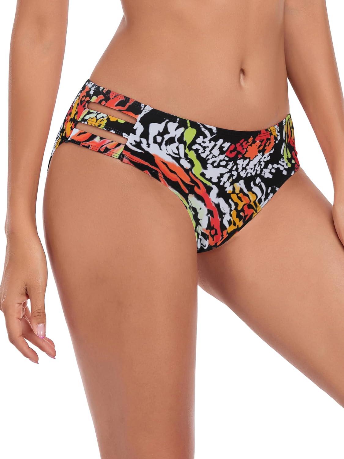 image:imageOcean Blues Womens Strappy Bikini Bottom Full Coverage Swim BriefsMulti Leopard