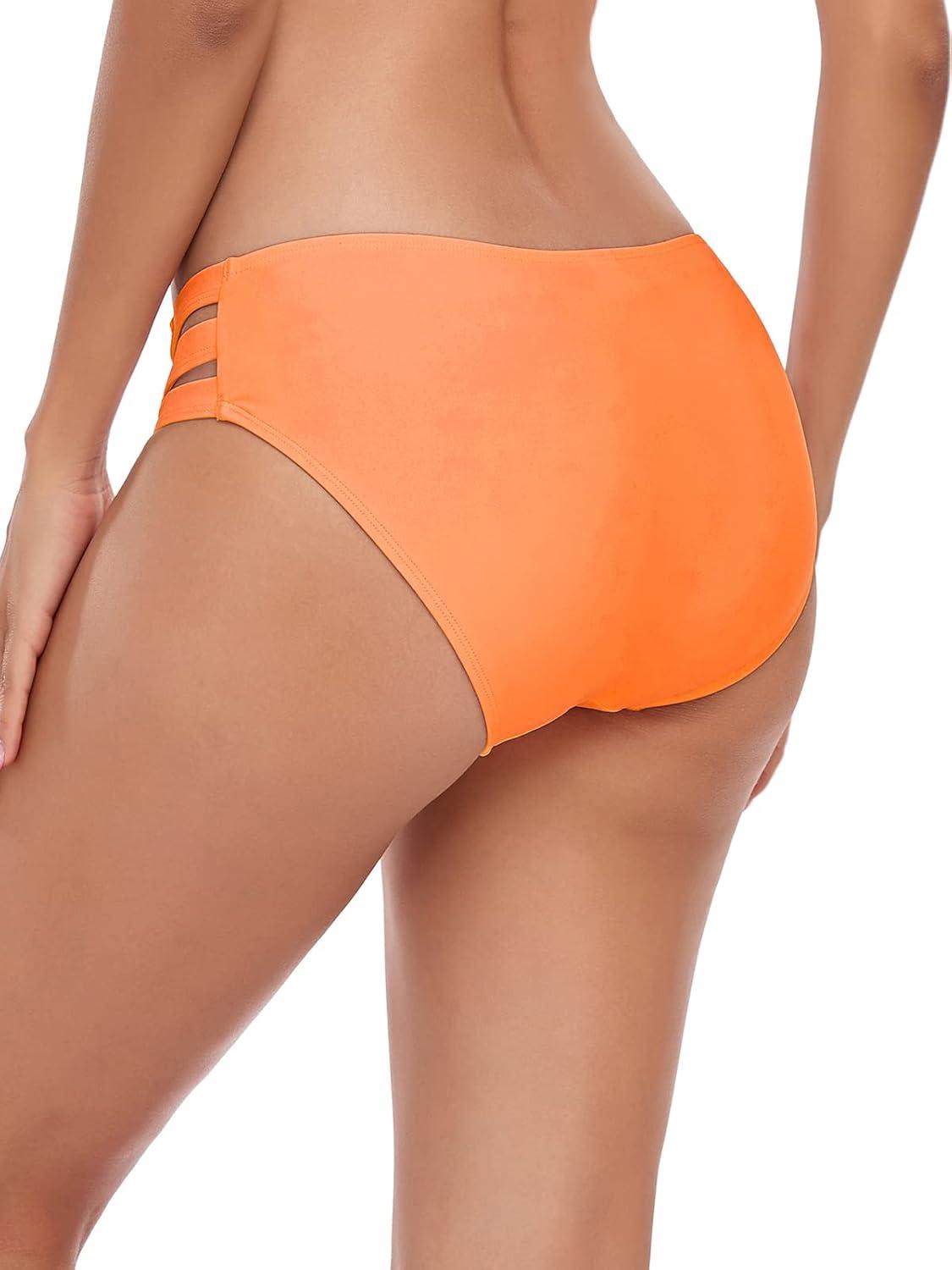 image:imageOcean Blues Womens Strappy Bikini Bottom Full Coverage Swim BriefsNeon Orange Bright