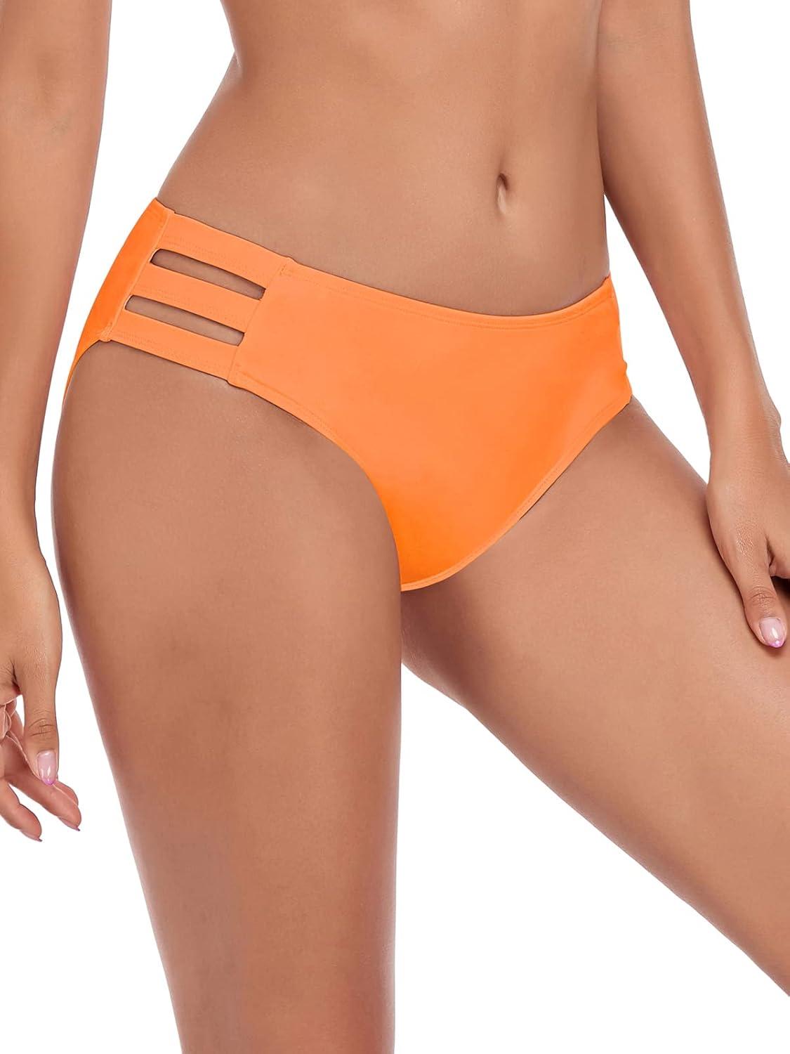 image:imageOcean Blues Womens Strappy Bikini Bottom Full Coverage Swim BriefsNeon Orange Bright