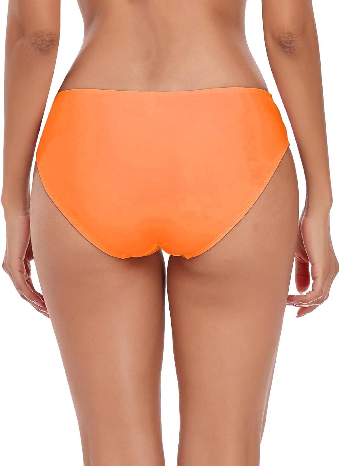 image:imageOcean Blues Womens Strappy Bikini Bottom Full Coverage Swim BriefsNeon Orange Bright