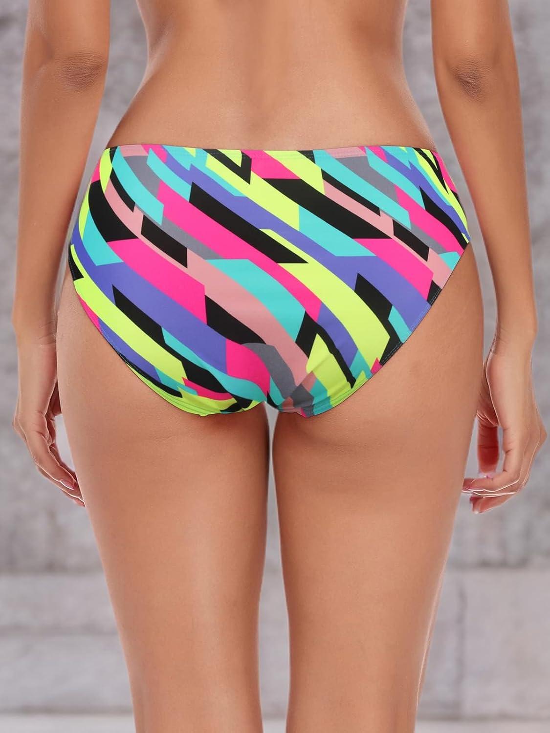 image:imageOcean Blues Womens Strappy Bikini Bottom Full Coverage Swim BriefsNeon Striped