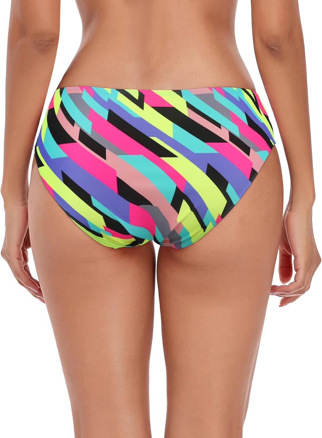 image:imageOcean Blues Womens Strappy Bikini Bottom Full Coverage Swim BriefsNeon Striped