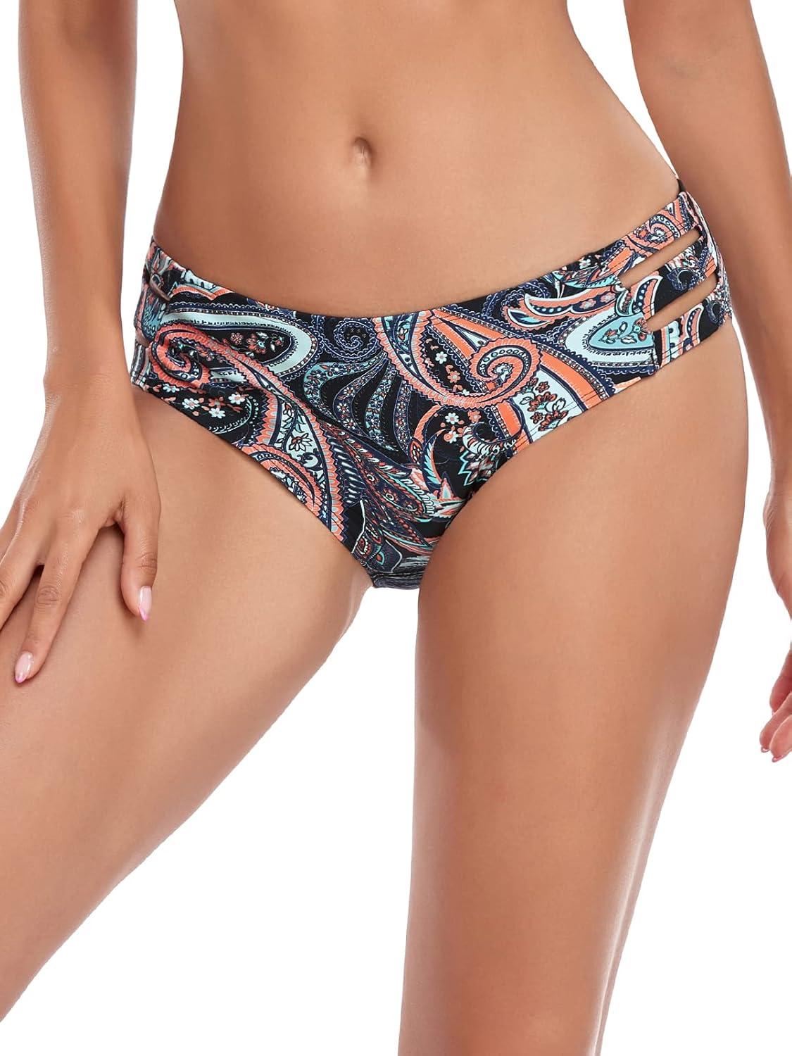 image:imageOcean Blues Womens Strappy Bikini Bottom Full Coverage Swim BriefsPaisley Floral