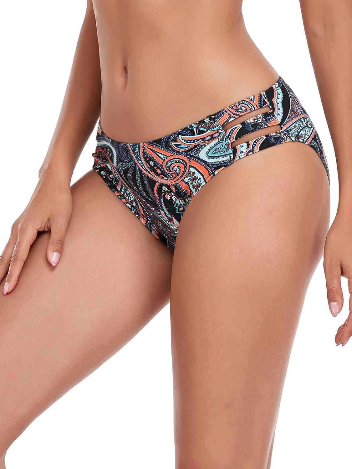 image:imageOcean Blues Womens Strappy Bikini Bottom Full Coverage Swim BriefsPaisley Floral