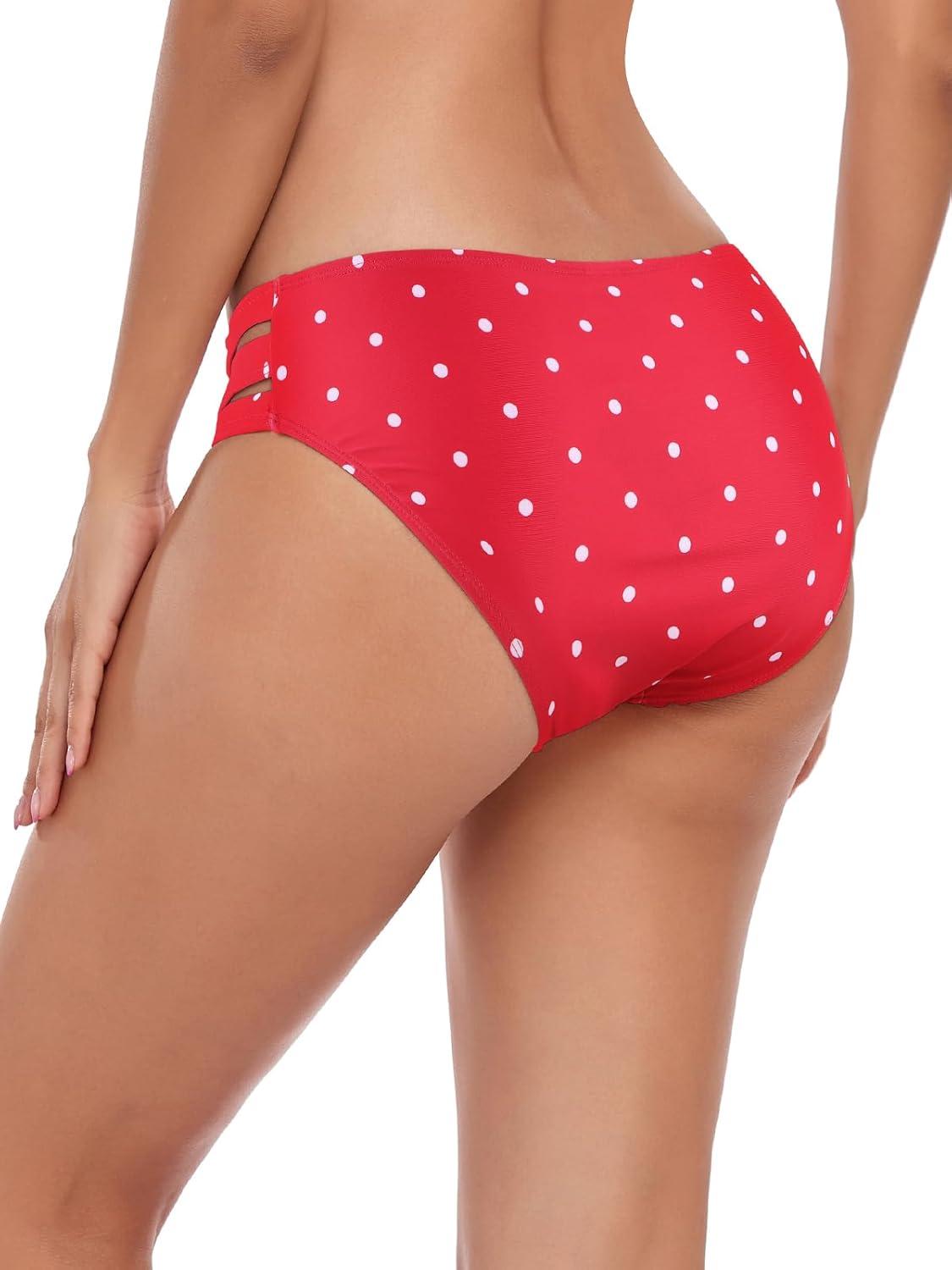 image:imageOcean Blues Womens Strappy Bikini Bottom Full Coverage Swim BriefsRed Polka Dot