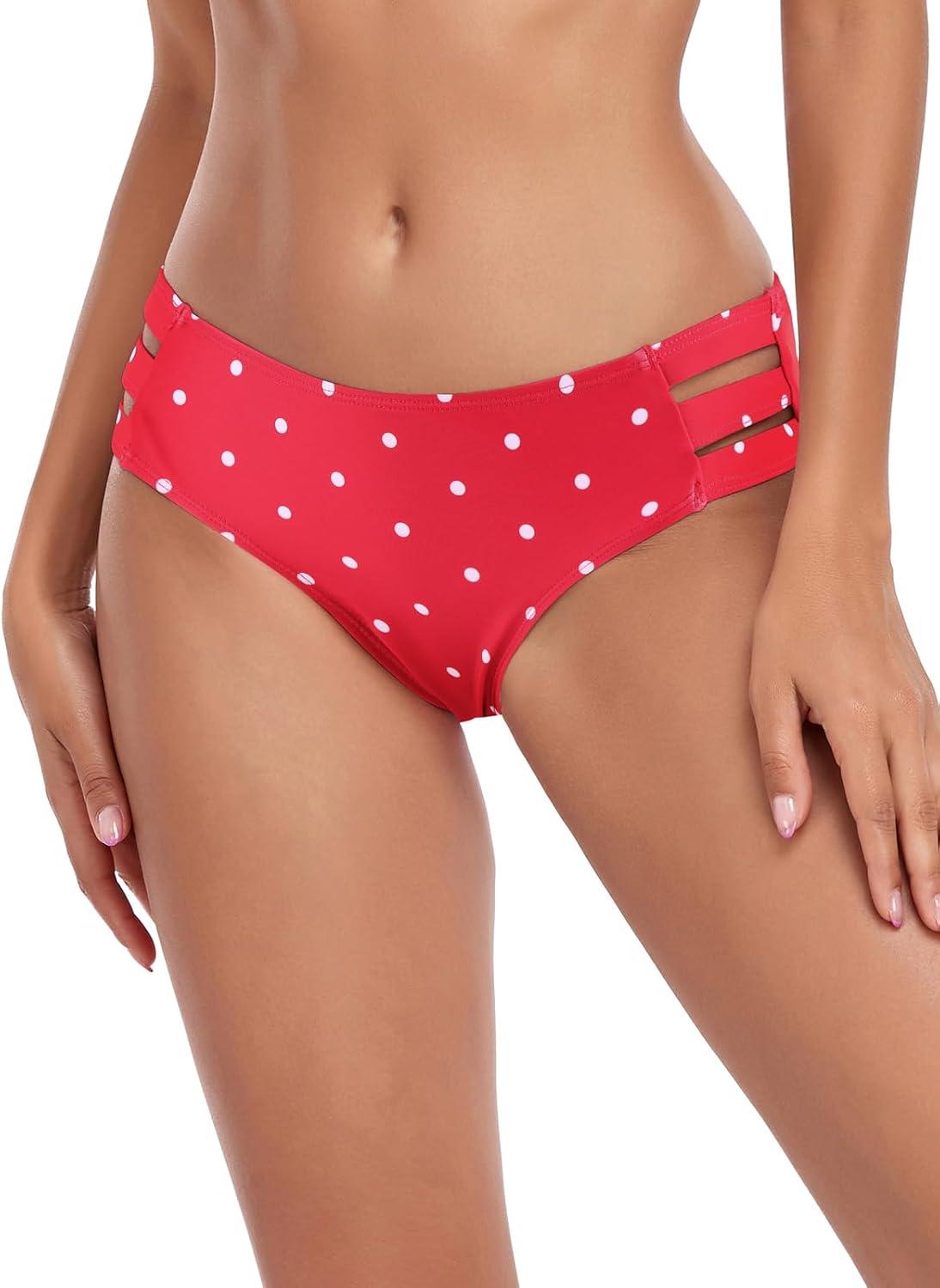 image:imageOcean Blues Womens Strappy Bikini Bottom Full Coverage Swim BriefsRed Polka Dot