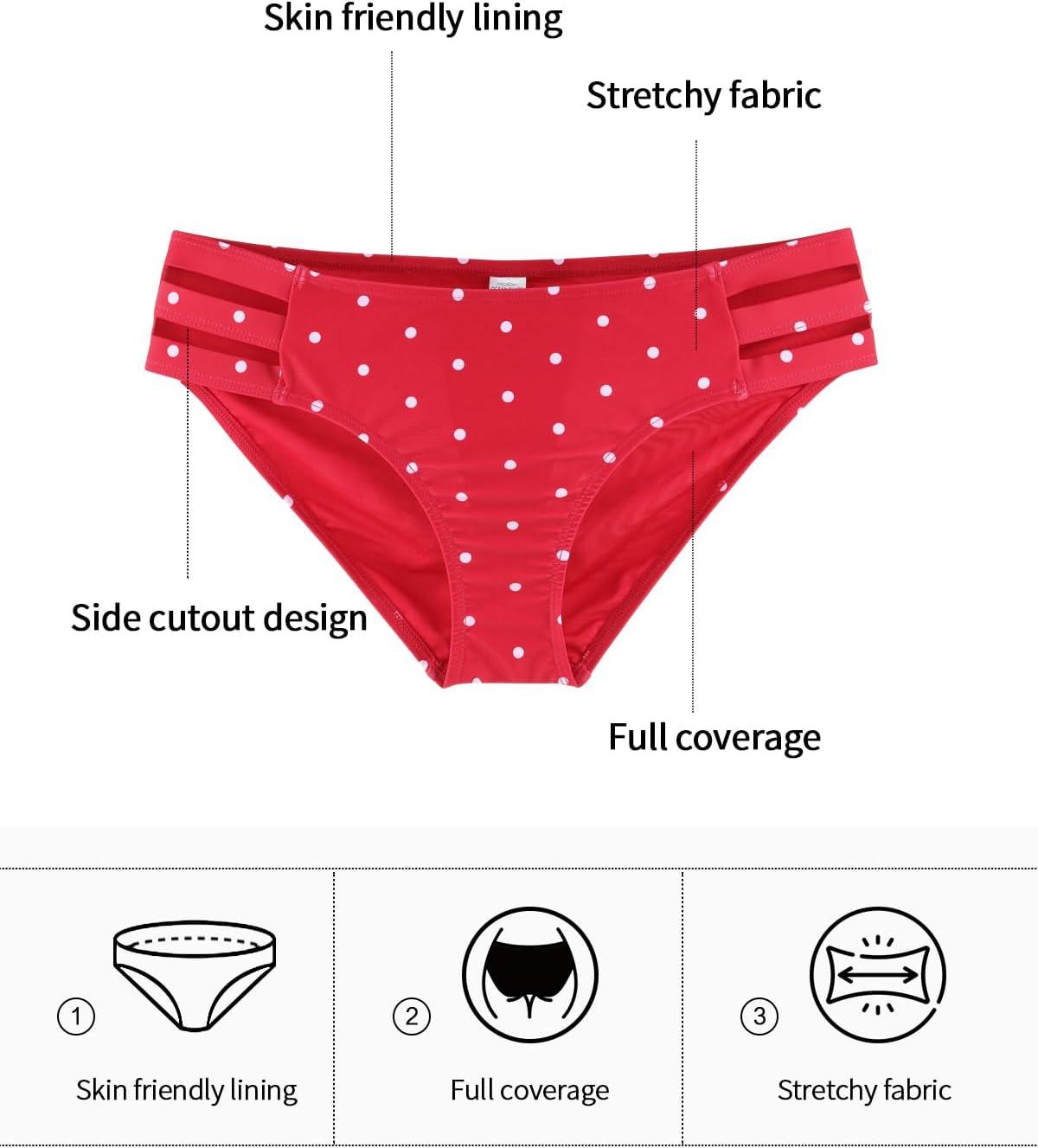 image:imageOcean Blues Womens Strappy Bikini Bottom Full Coverage Swim BriefsRed Polka Dot