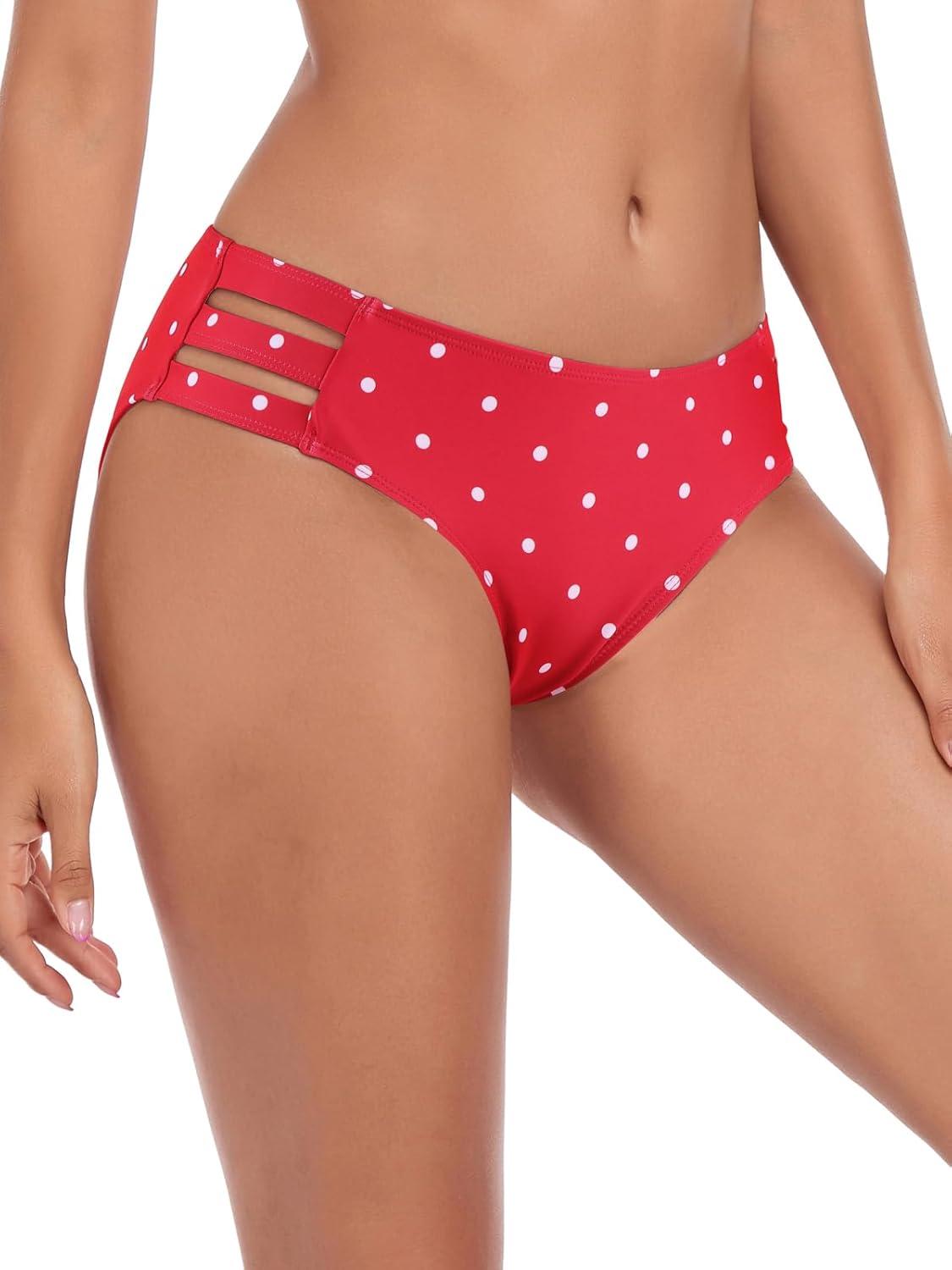 image:imageOcean Blues Womens Strappy Bikini Bottom Full Coverage Swim BriefsRed Polka Dot