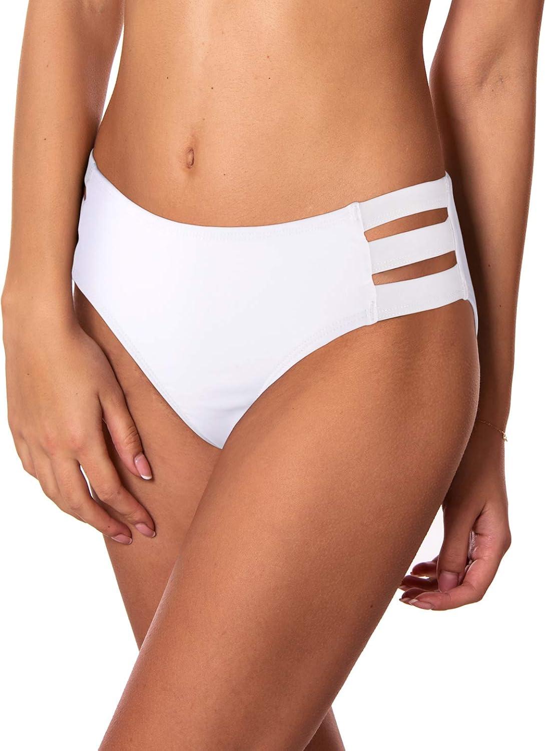 image:imageOcean Blues Womens Strappy Bikini Bottom Full Coverage Swim BriefsWhite