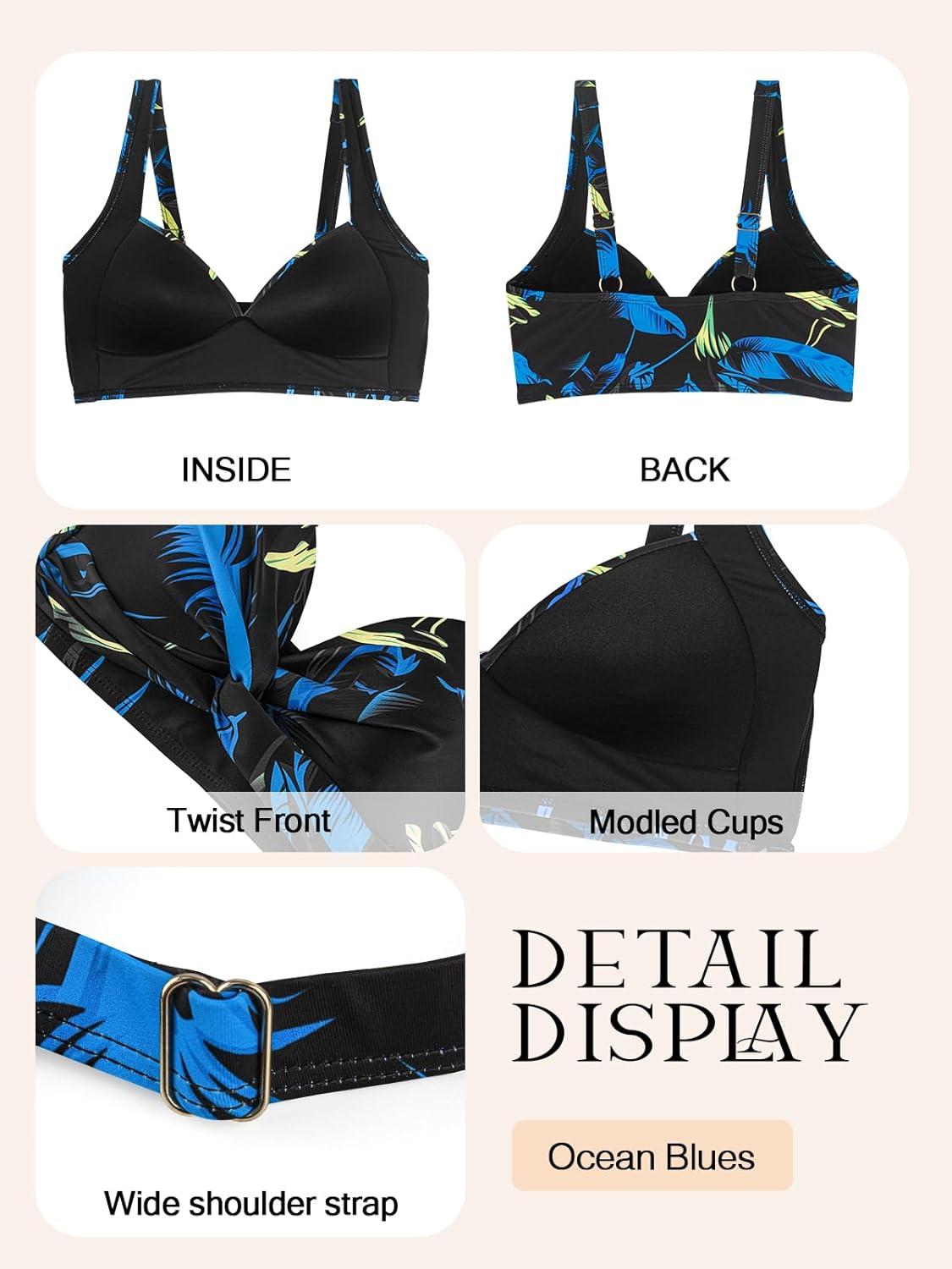 image:imageOcean Blues Womens Supportive Bikini Top Molded Swimsuit Top Without WireFeather Print
