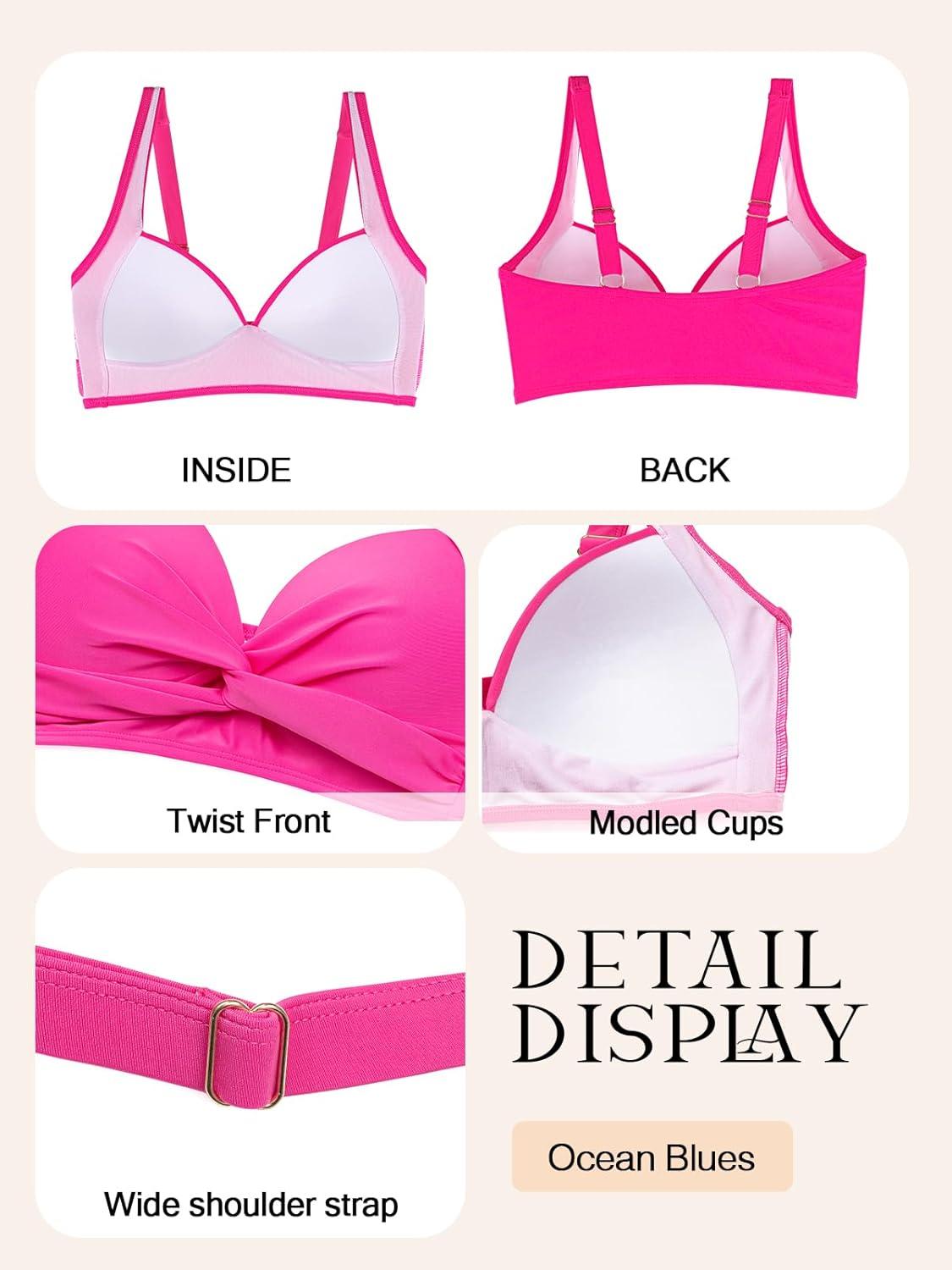 image:imageOcean Blues Womens Supportive Bikini Top Molded Swimsuit Top Without WireHot Pinkl