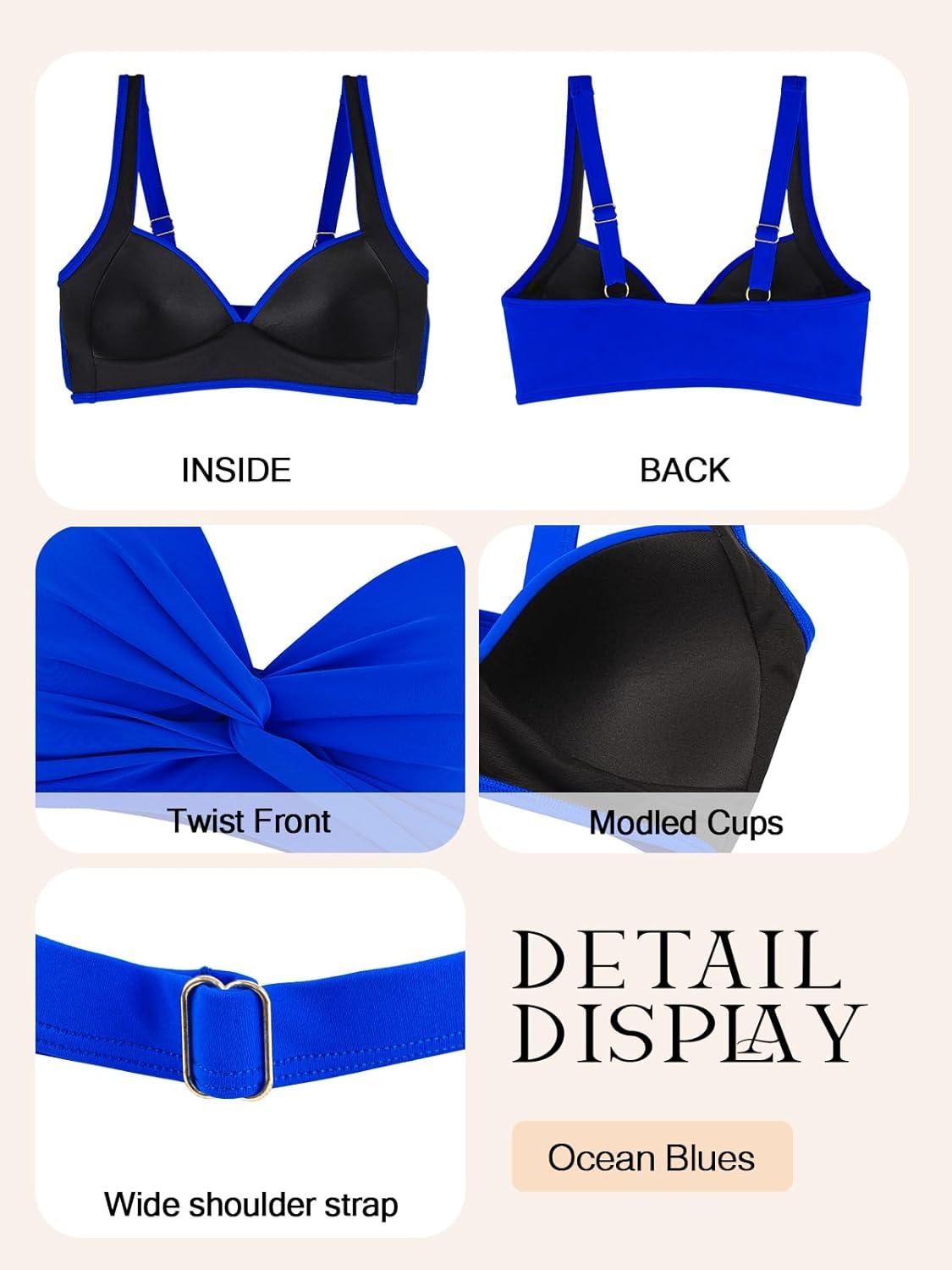 image:imageOcean Blues Womens Supportive Bikini Top Molded Swimsuit Top Without WireRoyal Blue