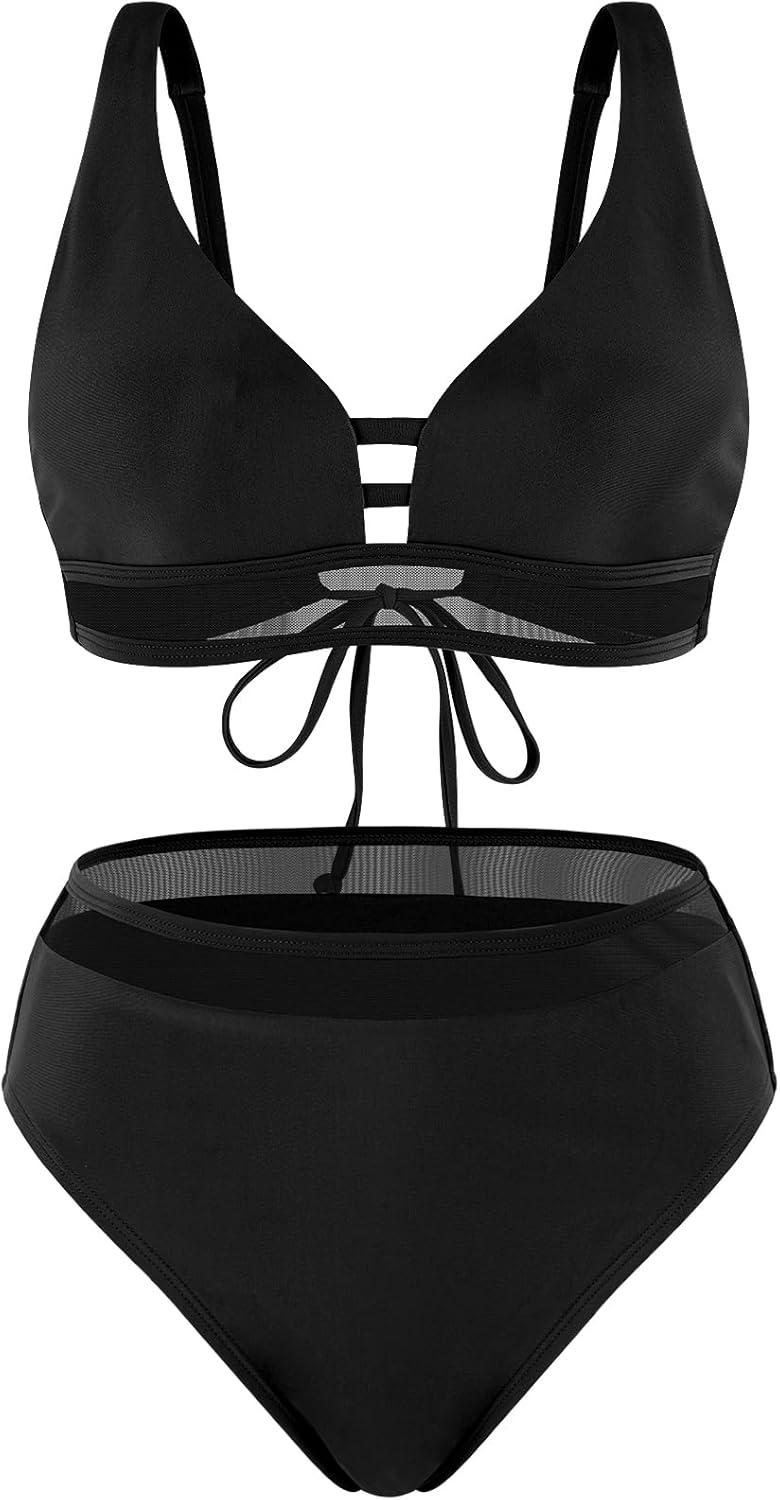 image:imageOcean Blues Womens Triangle Bikini Set High Waisted Two Piece Bathing Suit Sexy Mesh BikiniBlack