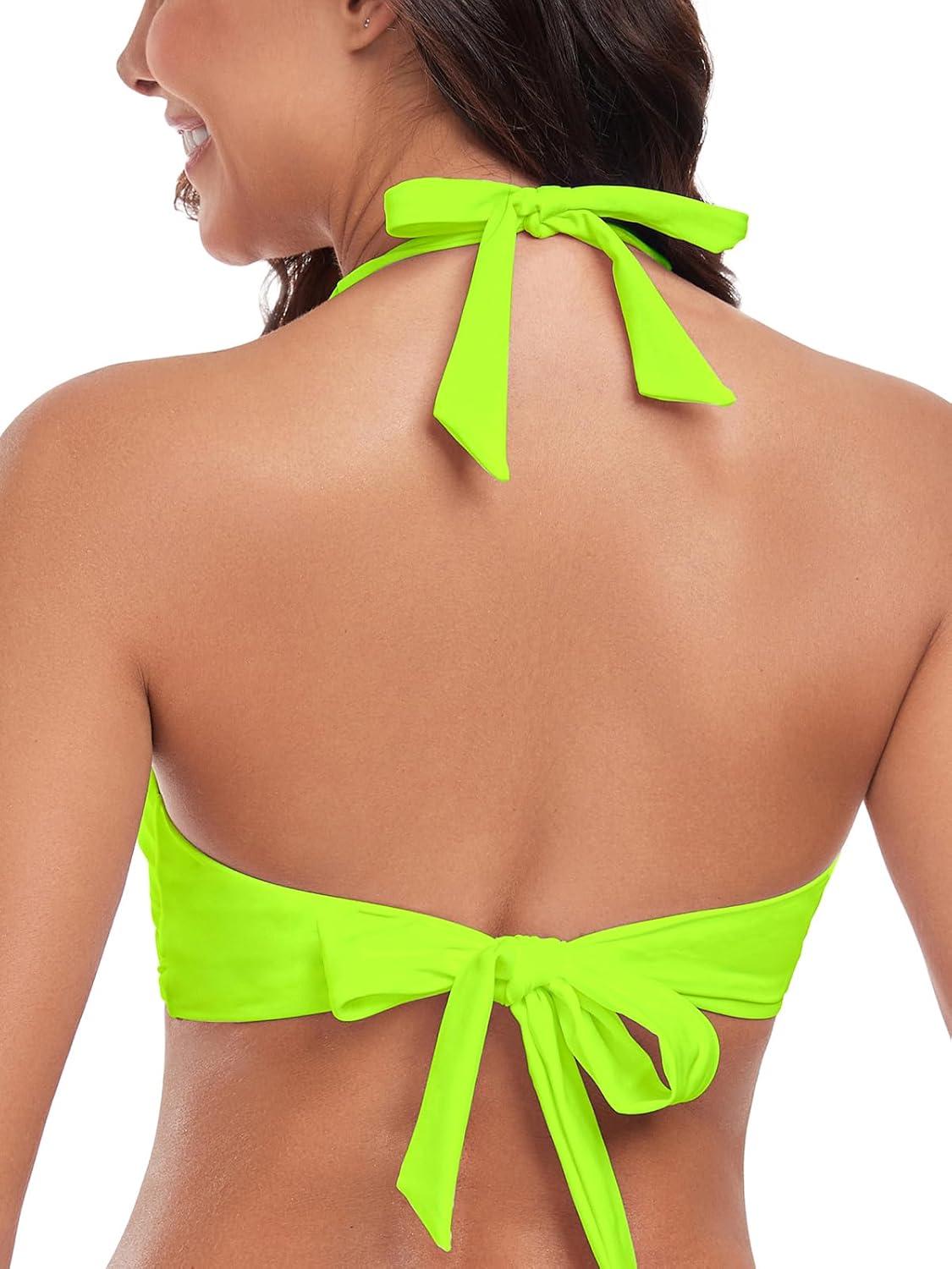 image:imageOcean Blues Womens VNeck Bikini Top Twist Triangle Swimsuit Top Halter Bathing Suit TopNeon Green