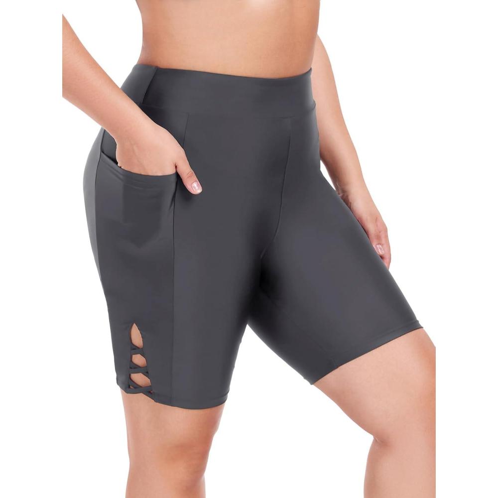 image:imageOcean Blues Womens 8 High Waisted Swim Shorts with Pockets Tummy Control Board Shorts UPF 50 Beach ShortsGrey