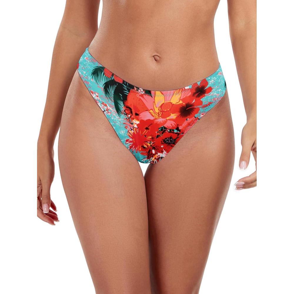 image:imageOcean Blues Womens Cheeky High Leg Bikini Bottom Mid Rise Swim BottomBlue Floral