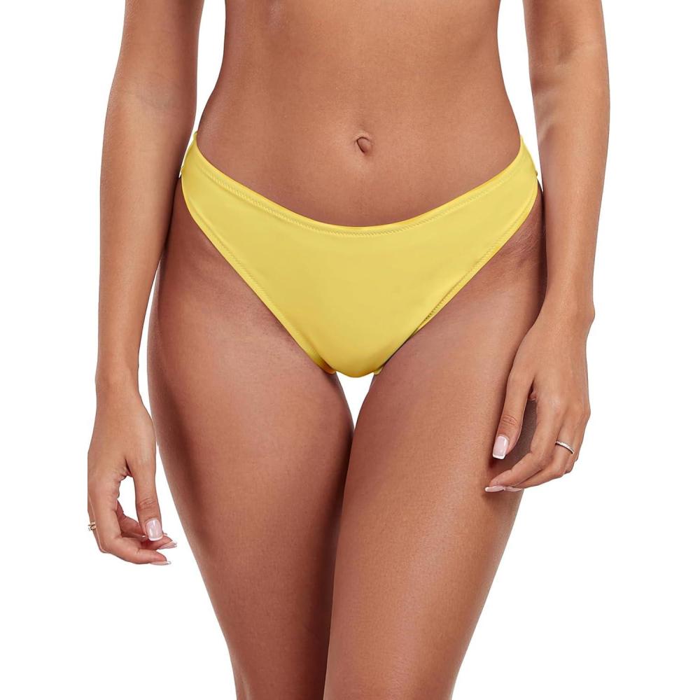 image:imageOcean Blues Womens Cheeky High Leg Bikini Bottom Mid Rise Swim BottomLemon Yellow