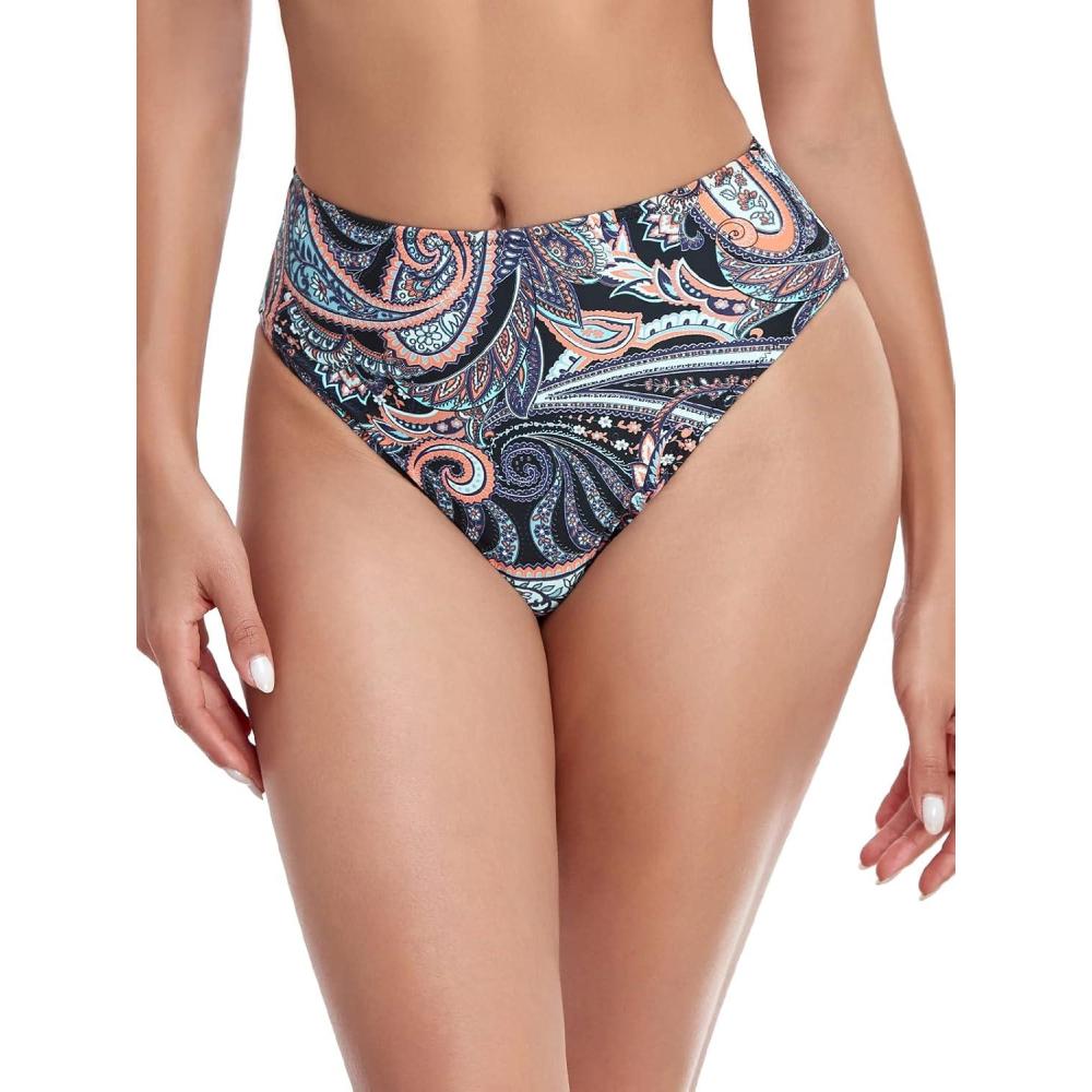 image:imageOcean Blues Womens High Leg Swimsuit High Waisted Bikini BottomPaisley Floral