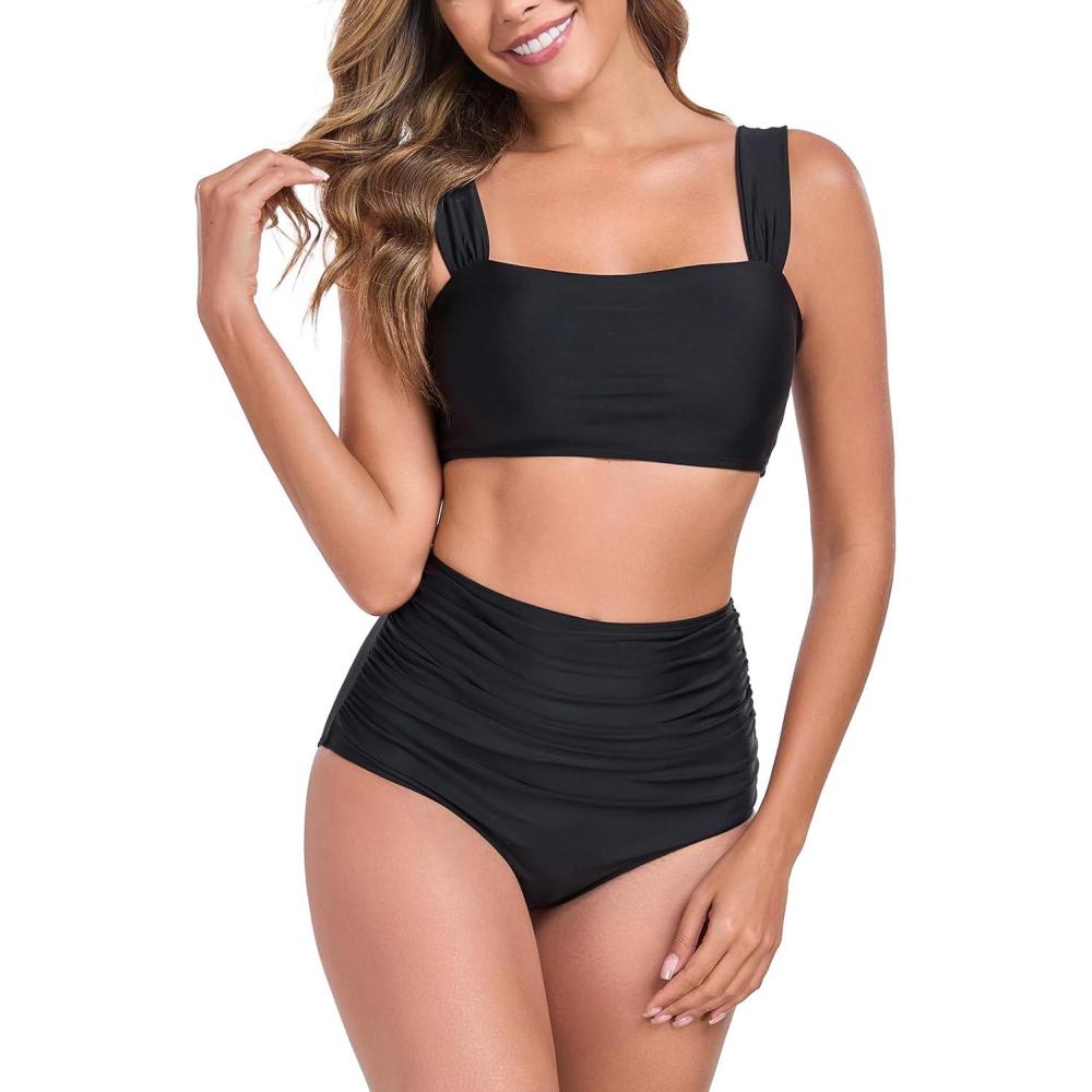image:imageOcean Blues Womens High Waisted Bikini Set Two Piece Bathing SuitsBlack