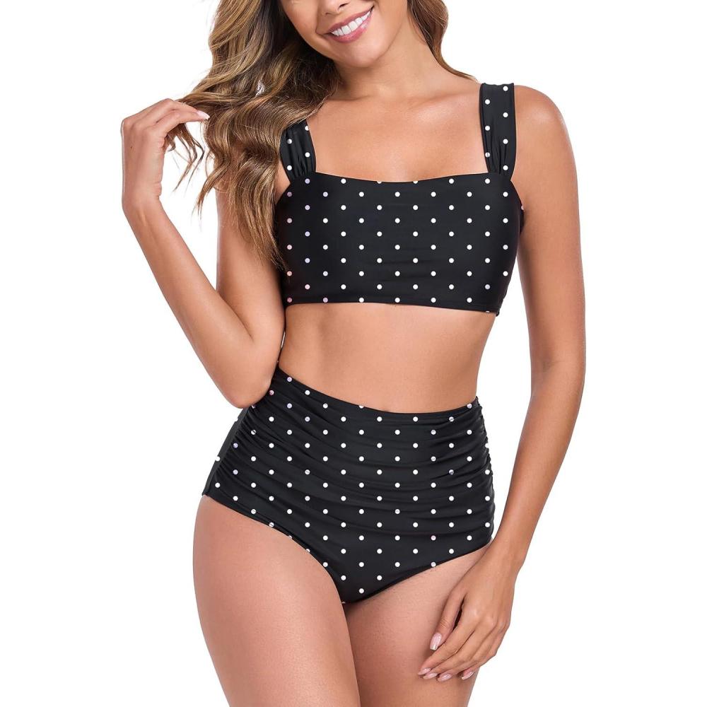 image:imageOcean Blues Womens High Waisted Bikini Set Two Piece Bathing SuitsBlack Polka Dot