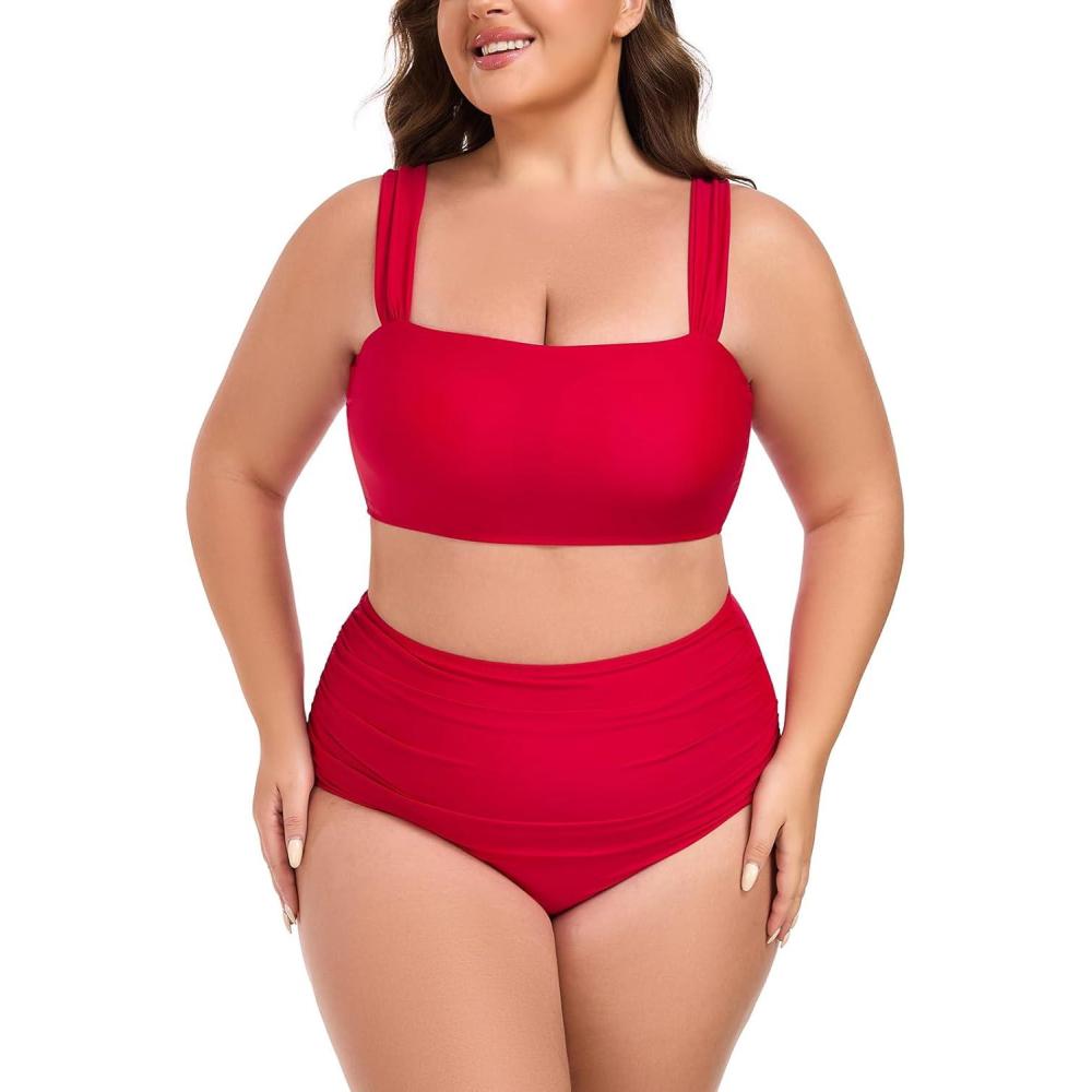 image:imageOcean Blues Womens High Waisted Bikini Set Two Piece Bathing SuitsRed