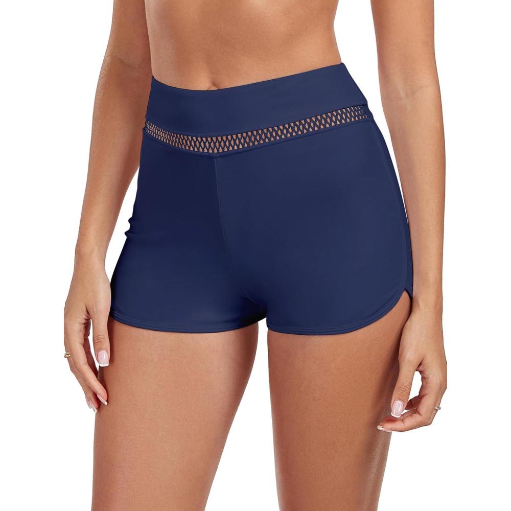 image:imageOcean Blues Womens High Waisted Board Shorts MeshTrim Tankini BoyshortsNavy Blue