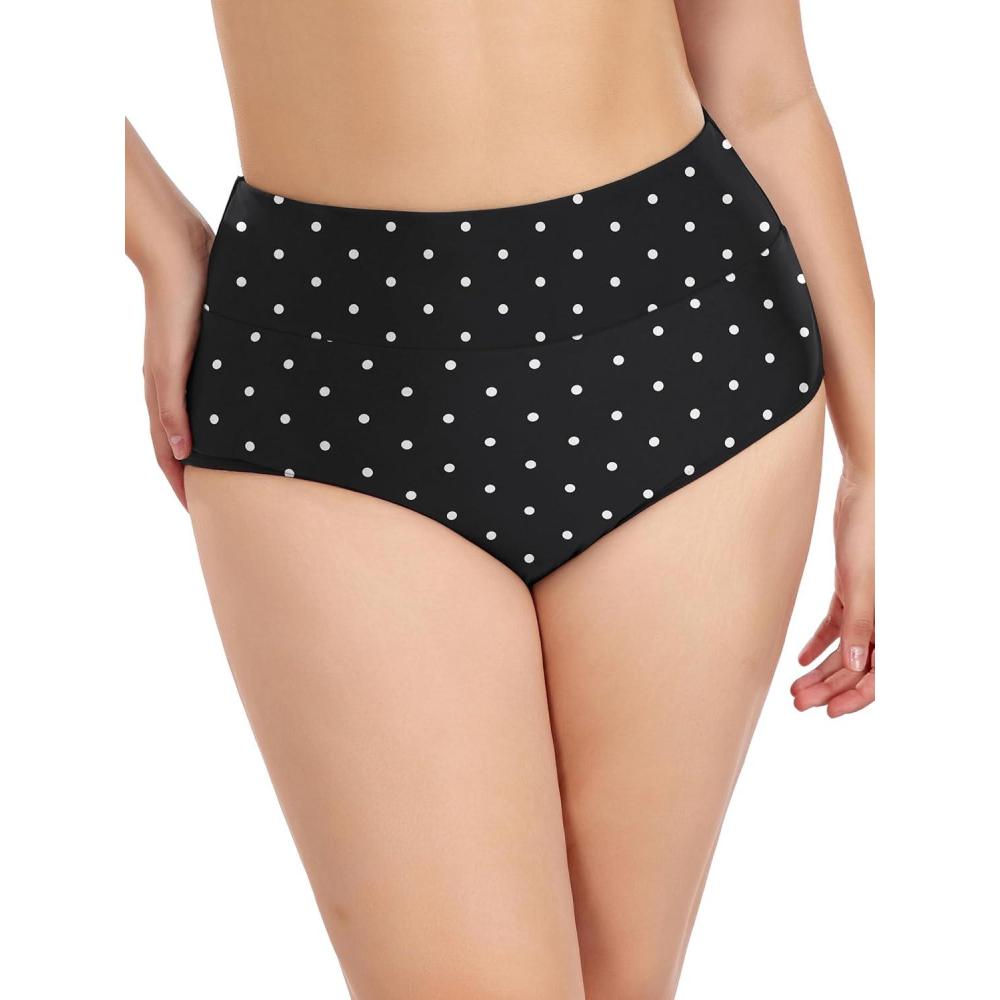 image:imageOcean Blues Womens Plus Size High Waisted Bikini Bottom Full Coverage Swim BottomBlack Polka Dot