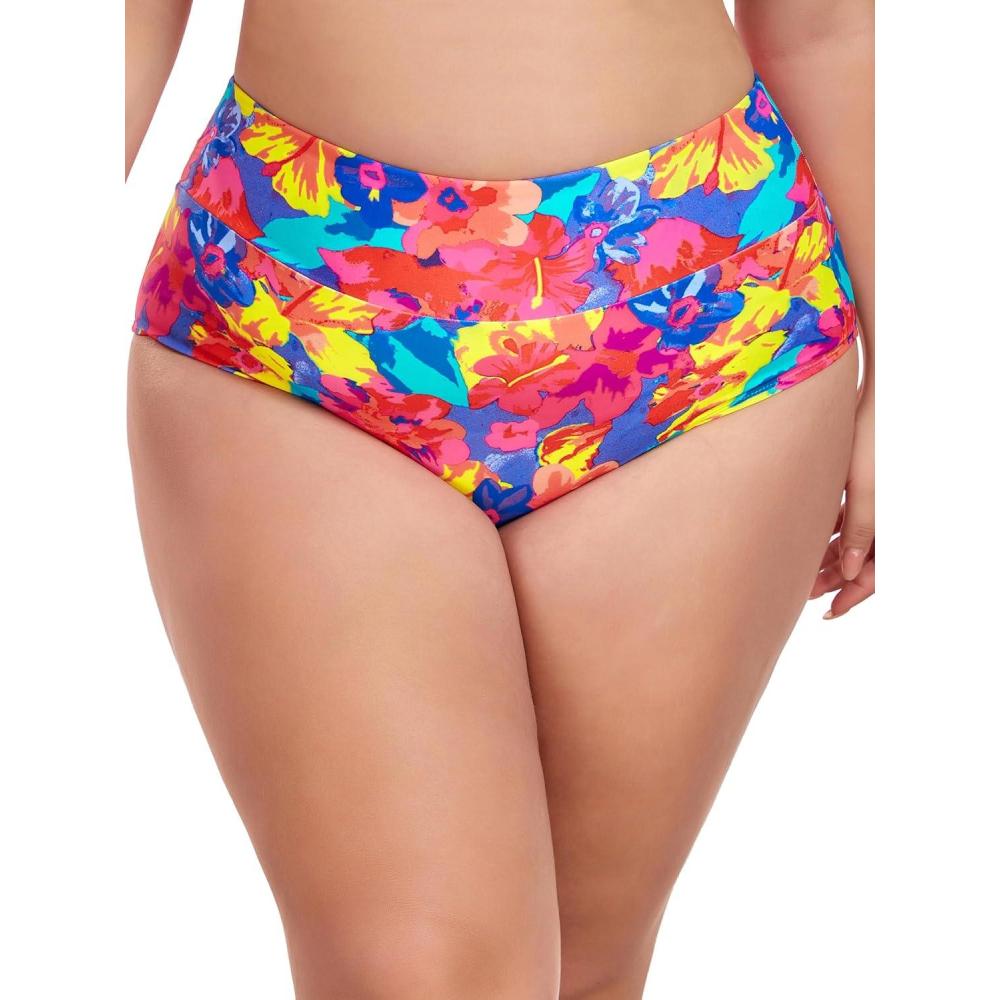 image:imageOcean Blues Womens Plus Size High Waisted Bikini Bottom Full Coverage Swim BottomColorful Floral